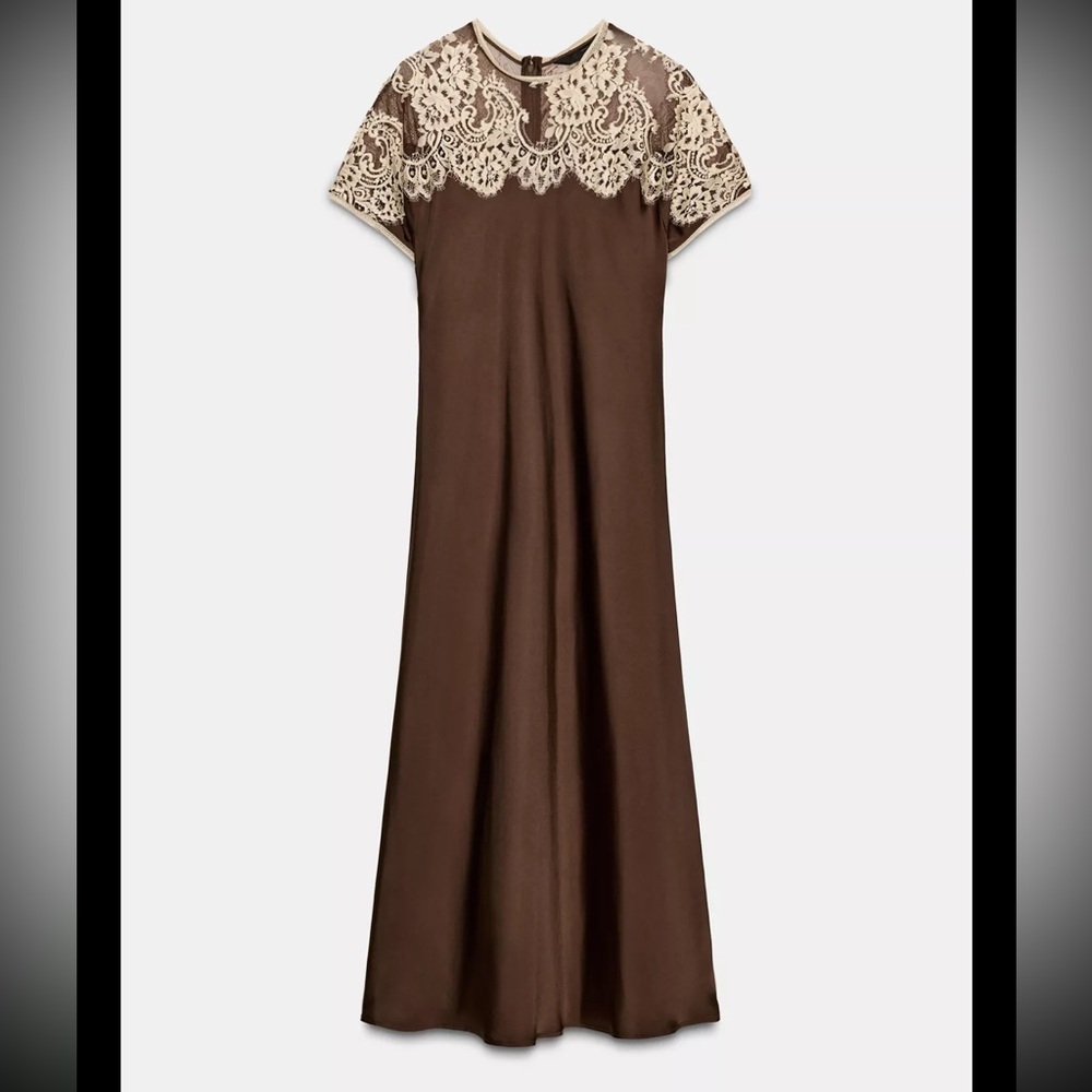 Elegant Brown midi satin Dress